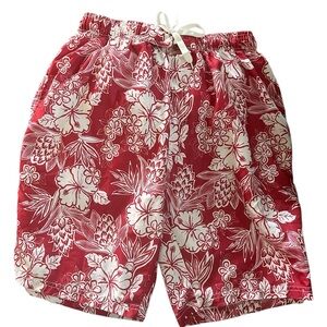 Floral Red Men's Lined Bathing-suit.